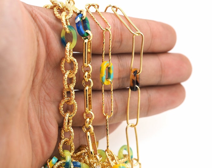 1 Meter, Thick Chain, Square Chain, Round Chain, 18K Gold Filled Acrylic Chain, Twisted Chain, Box Chain, Necklace Bracelet Production
