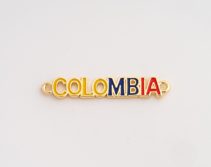 18K Gold Filled Colombia Letter Connector,Enamel Colombia Connector,Letter Connector for Jewelry Making Accessories 35.4x6.5x1.8mm