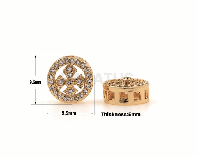 1pcs Micro Pave Round Cross Beads, CZ Round Beads, Spacer Beads, Suitable For Jewelry Making Supplies 9.5x9.5x5mm