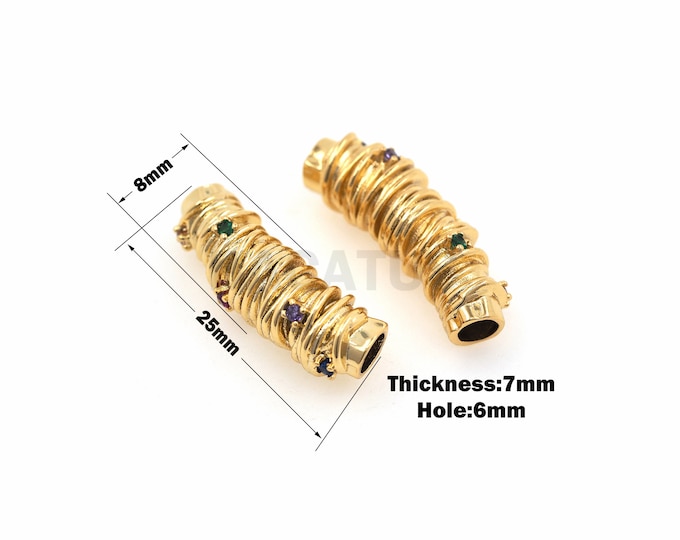 1pcs Elbow pipe bead, large hole, hollow and bend, flower pipe pendant pendant gold-plated copper parts, handmade jewelry 8x25x7mm Hole:6