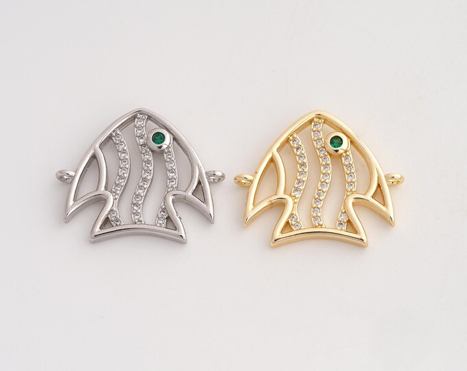 18K Gold Filled Fish Connector,Marine Life Connector,CZ Fish Connector for Jewelry Making Accessories 23.8x20x2.3mm