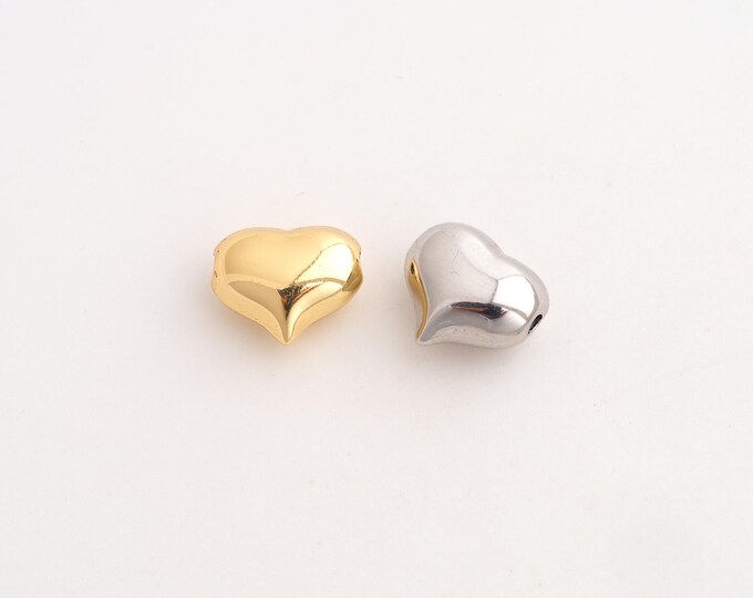 Gold Heart Beads, 18K Gold Filld Love Beads,for Jewelry Making Supplies,11.8x10x6mm Hole 1.6mm