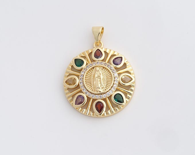 MicroPave CZ Pearl Religious Pendant,18K Gold Filled Round Charm,Marry Mother Pendant,DIY Jewelry Supplies,32.6x24.6x4.8mm