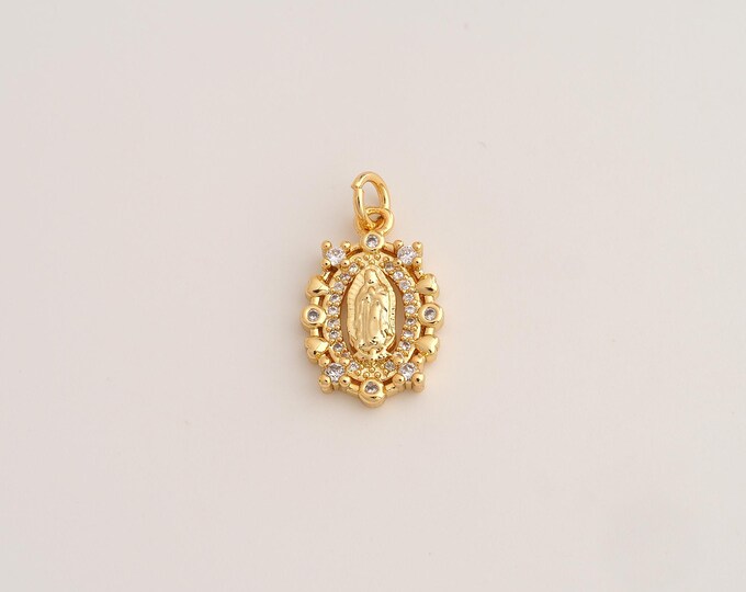 18K Gold Filled Virgin Mary Charm,Dainty Religious Pendant,CZ Catholic Pendant ,DIY Jewelry Supplies,22.4x12.5x3mm