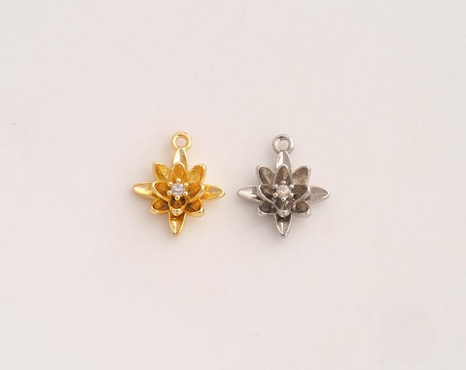 18K Gold Filled Flower Charm,Dainty Flower Pendant,CZ Flower Pendant ,DIY Jewelry Supplies,12.8x10.4x3mm