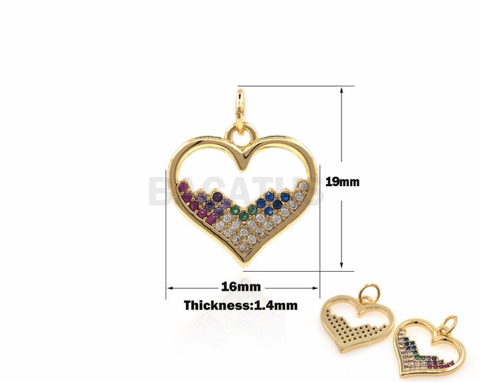 1PCS Heart Pendant Love Jewelry Cubic Zirconia DIY Jewelry Making Accessories 18K Gold Filling Romance Jewelry Love Charm 19x16x1.4mm