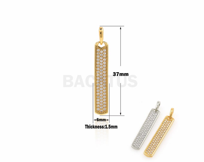 1Pcs Gold Bar Necklace, Gold Bar Necklace, Personalized Bar Necklace, Zircon Bar Necklace, DIY Jewelry Making Supplies CZ Charm 37x6x1.5mm