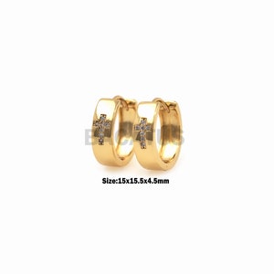 1Pair Exquisite Minimalist Cross-Shaped Earrings Round Glossy Earrings Micro-Pave Gold Filling Christian Jewelry Cross Charm 15x15.5x4.5mm
