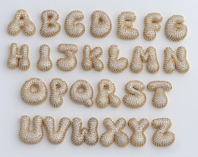 Initial Pendant,18K Gold Filled Letter Necklace, Micropavé CZ Alphabet Pendant, DIY jewelry Making Accessories,21.5x22.4x6.7mm