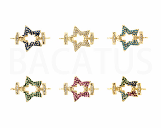 18K Gold Filled Star Connector,Gold Dainty CZ Star Connector,Star Connector Bracelet Necklace for DIY Jewelry Making Supply