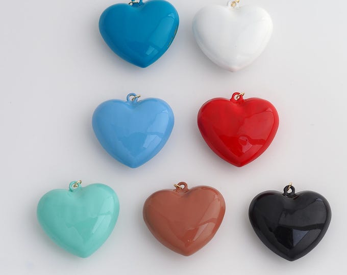18K Gold Filled Heart Pendant,Enamel Love Charms,Heart Charm DIY Jewelry Making Supply,42x40.7x17.4mm