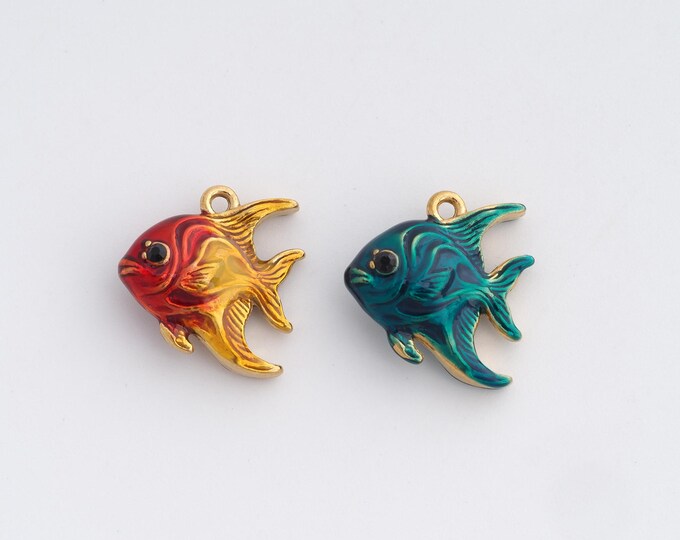 Stainless Steel Fish Pendant,Marine Life Charms,Enamel Fish Charm Bracelet Necklace for DIY Jewelry Making Supply,20.8x10.8x3.6mm