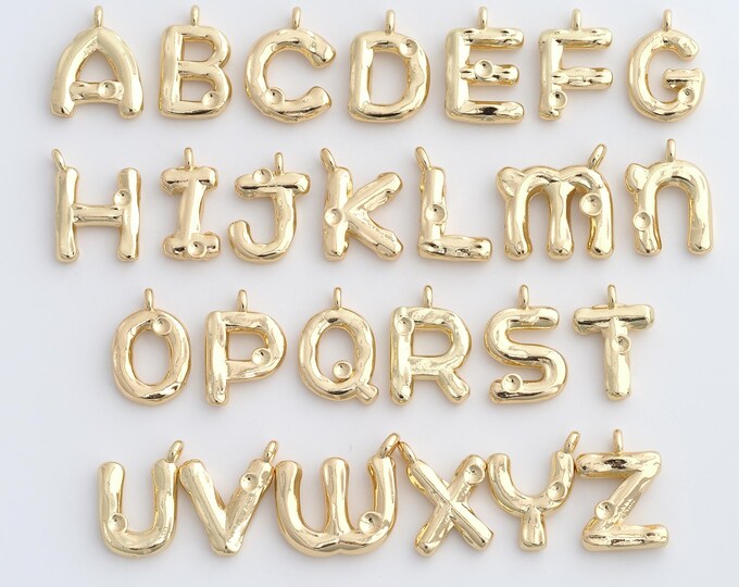 Initial Pendant,18K Gold Filled Letter Necklace, Alphabet Pendant, DIY jewelry Making Accessories,17.8x14.2x3.2mm