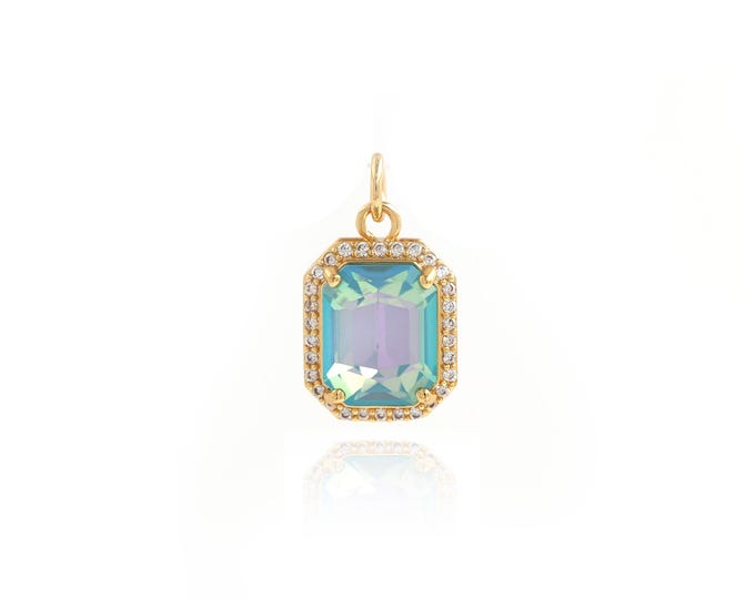 Single Zircon Square Pendant,18K Gold Fille Square Charm, Pendant Necklace, Cubic Zirconia Pendant,DIY Jewelry Supplies,19x11x7.7mm