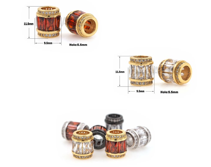 1PCS CZ Micro-Pave Drum Beads, Metal Bucket Beads, Tube Spacer Beads, Suitable For Jewelry Making Accessories 11.5×9.5mm Hole 5.5mm