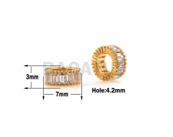 CZ flat rectangular beads, brass donut beads, DIY jewelry beaded supplies 1pcs