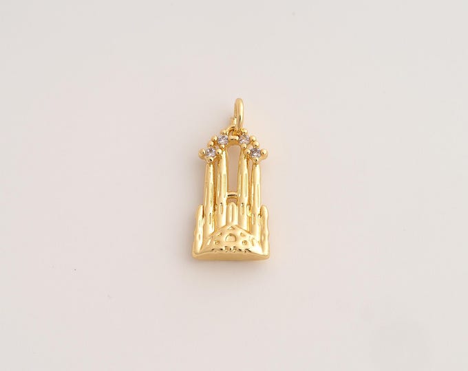 18K Gold Filled Castle Charm,Dainty Castle Pendant,CZ Castle Pendant ,DIY Jewelry Supplies,21.8x9.6x3.4mm