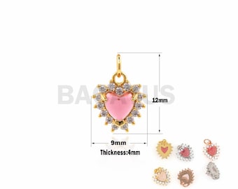 1 UNIDS oro cúbico Zirconia cristal corazón encanto encanto, corazón en forma de encanto, diy joyería pulsera / collar accesorios 12×9×4mm