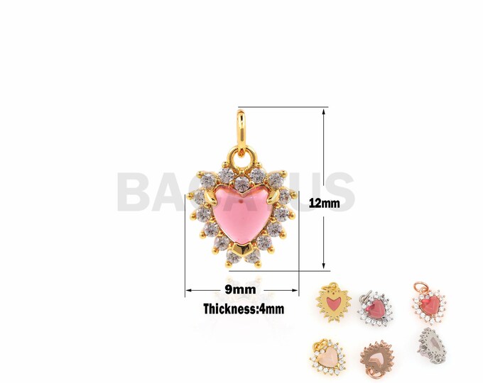 1PCS  Golden Cubic Zirconia Crystal Heart Charms， Heart Shaped Charm, DIY jewelry bracelet/necklace accessories 12×9×4mm