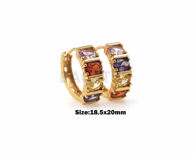 1Pair Square Zircon Earrings For Her Valentine's Day Gift, Crystal Earrings, Geometric Earrings Micro-inlaid colored zircon 18.5x20mm