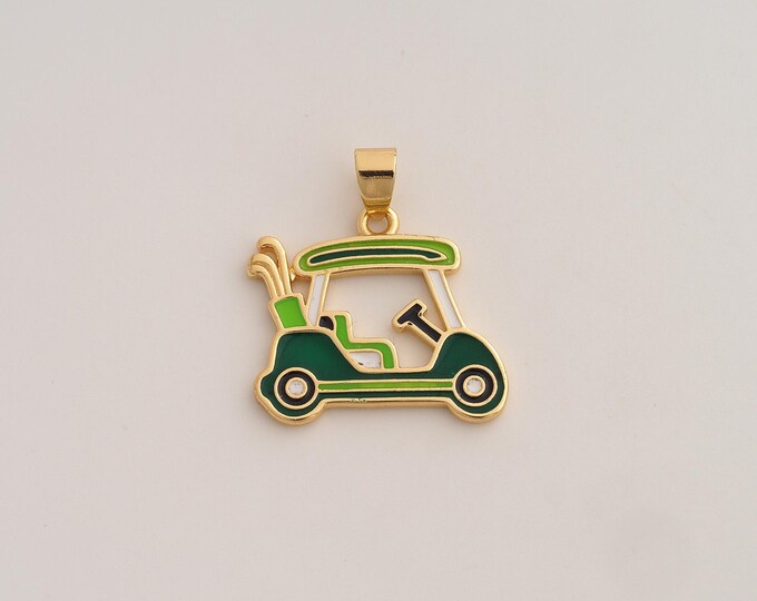 18K Gold Filled Golf Cart Charm,Dainty Golf Pendant,Enamel Car Pendant ,DIY Jewelry Supplies,27x25x1.8mm