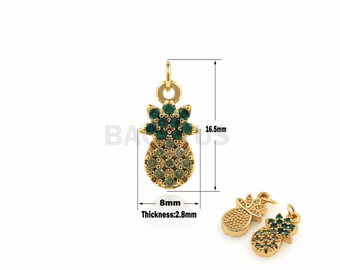 1PCS Hawaiian Pineapple Pendant Gold Filled Chain Small and Simple Tropical Fruit Jewelry Gift Ideas Micro-Pave Fine Jewelry 16.5x8x2.8mm