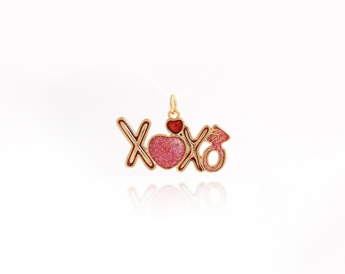 XOXO Charms,Enamel Charms Necklace,Enamel Heart Pendant,18K Gold Filled Enamel Charm, DIY Jewelry Supplies,19x28.6x2.8mm