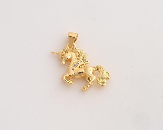 18K Gold Filled Unicorn Charm,Dainty Unicorn Pendant,CZ Unicorn Pendant ,DIY Jewelry Supplies,24.6x22.4x5.2mm