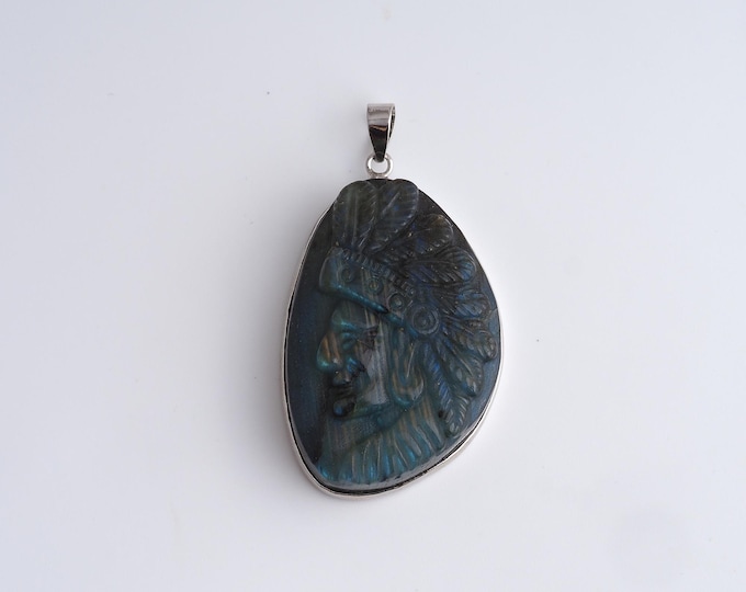 Chief Gemstone Pendant,Native American Head Natural Stone Charms,Crystal Gemstone Charm DIY Jewelry Making Supply,51.7x28.8x11.7mm