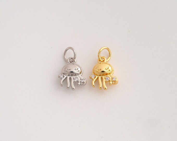 5 pcs 18K Gold Filled Jellyfish Charm,Dainty Marine Life Pendant,CZ Jellyfish Pendant ,DIY Jewelry Supplies,15x9x4mm
