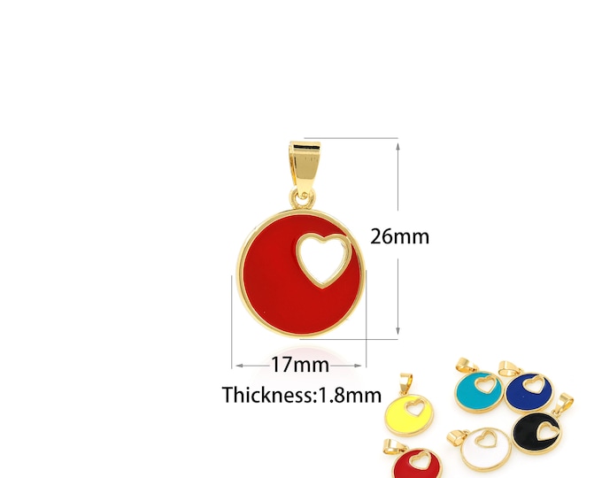 1PCS Enamel Disc Hollow Heart Pendant 18k Gold Filled Love Pendant Minimalist Bracelet Necklace Accessories Making Supplies 26x17x1.8mm