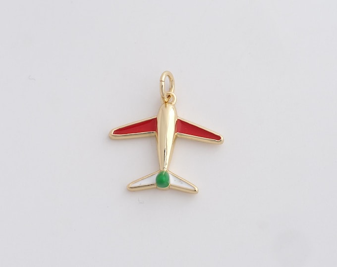 18K Gold Filled Airplane Model Pendant,Enamel Airplane Model Charms,Simple Charm DIY Jewelry Making Supply,20x18x4mm