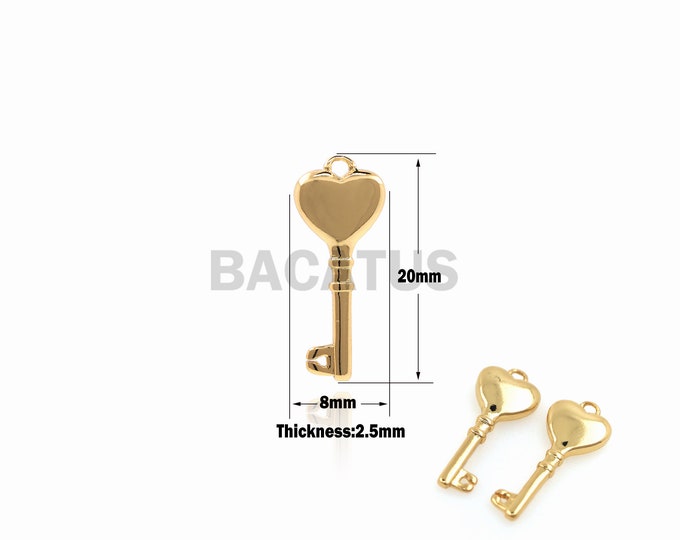 1PCS Love Key Pendant Heart Shape Key Jewelry Key Charm DIY Jewelry Making Supplies 18K Gold Filling Love Charm 20x8x2.5mm