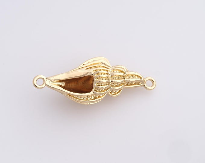 18K Gold Filled Seashell Connector,Conch Connector,Seashell Charm, DIY Jewelry Accessory, 38.6x14.5x10.5mm