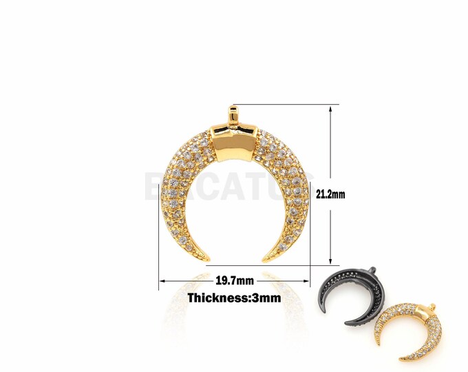1PCS Gold Cubic Zirconia Moon, CZ Charms, Moon Necklace,Cubic Zirconia Jewelry Findings 21.2x19.7x3mm