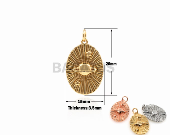 1PCS Oval Pendant, Planet Jewelry, Suitable For Bracelets, Necklaces, Jewelry Making Supplies, Gold Filling With Planet Charm 26x15x3.5mm