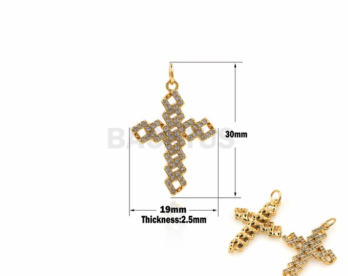 1PCS Christian Pendant Hollow Cross Necklace Jewelry Suitable for Bracelet Necklace Jewelry Making CZ Charm Cubic Zirconia 30x19x2.5mm