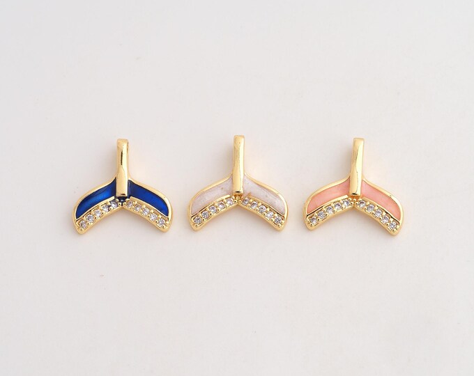 18K Gold Filled Fishtail Charm,Dainty Enamel Fishtail Pendant,CZ Fishtail Pendant ,DIY Jewelry Supplies,14x14.2x2.2mm