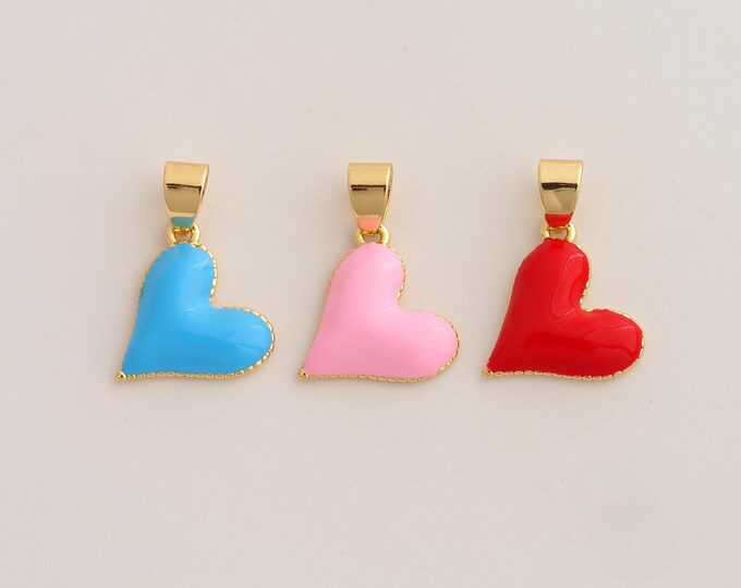 18K Gold Filled Heart Charm,Dainty Enamel Love Pendant,Heart Pendant ,DIY Jewelry Supplies,21.6x15.4x3.3mm