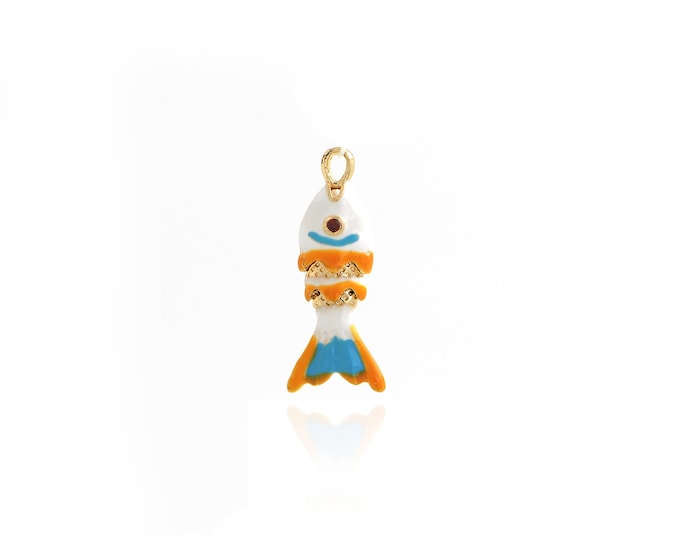 Fish Pendant,Fish Necklace,18K Gold Filled Marine Animal Necklace,Enamel Charm,DIY Jewelry Supplies,22.2x7.3x4.6mm
