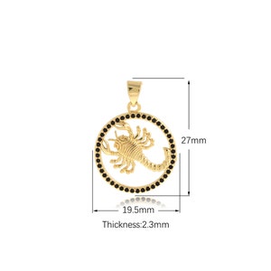 Scorpio Pendant, 18K Gold Filled Zodiac Necklace, Scorpio Charm, Micropavé CZ Scorpion Pendant, DIY Jewelry Supplies, 27x19.5x2.3mm