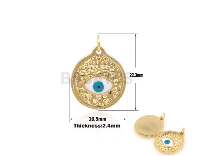 1PCS Round Demon Eye Pendant Eye Charm Round Charm Bracelet Pendant DIY Jewelry Making Enamel Charm Gold Filling 22.3x16.4x2.4mm