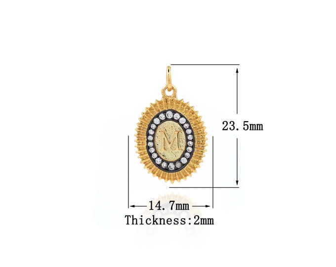 18K Gold Filled M Pendant,Gold Dainty Round Charms,Round Charm Bracelet Necklace for DIY Jewelry Making Supply