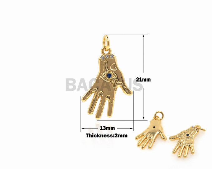 1PCS Finger Pendant Demon Eye Necklace Jewelry Greek Eye Charm DIY Jewelry Making Accessories Micro-Pave 18K Gold Filling 21x13x2mm
