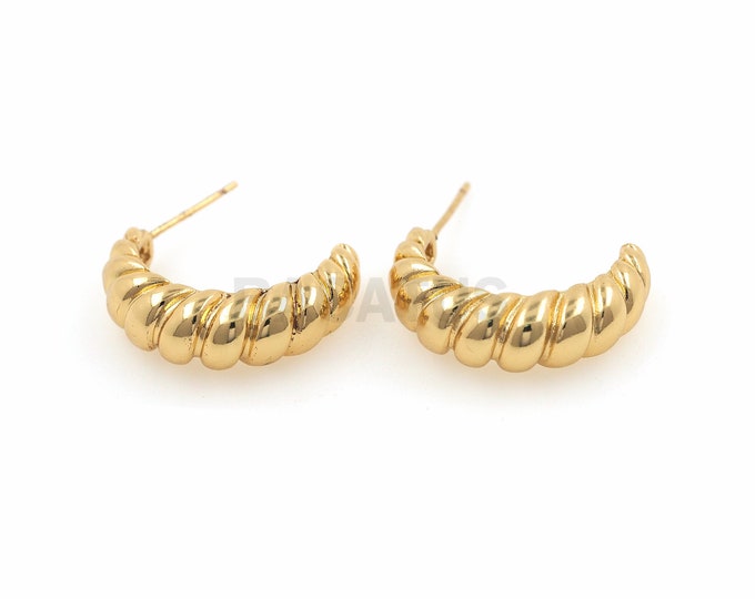 1 Pair, 18K Gold Filled Half Moon Earrings, Simple Twist Earrings, Thick Earrings, Twisted Charm, Moon Earrings, Moon Charm, 7.5x28mm