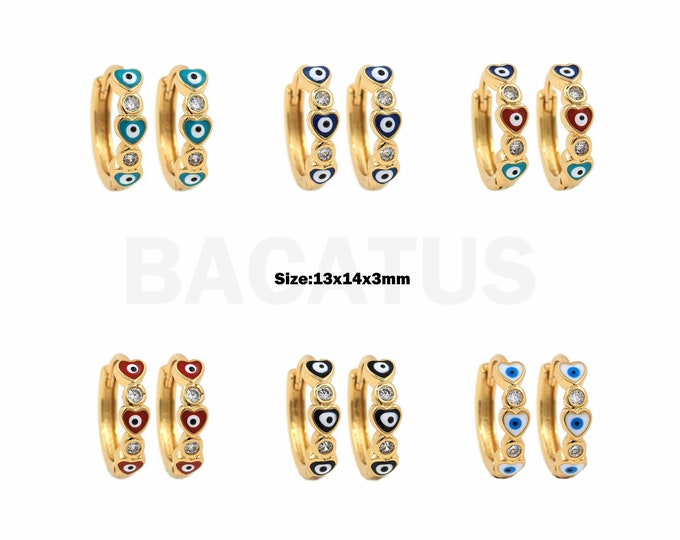 1 pair Micropavé CZ Eye Charm,18K Gold Filled Eye Earrings,Enamel Heart Earrings, Enamel Charm,Heart Earrings, Love Earrings, 13x14x3mm