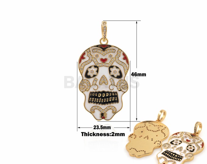 1PCS Skull Pendant Horror Necklace Enamel Charm Cubic Zirconia Suitable for Bracelet Necklace Jewelry Making Supplies 46x23.5x2mm