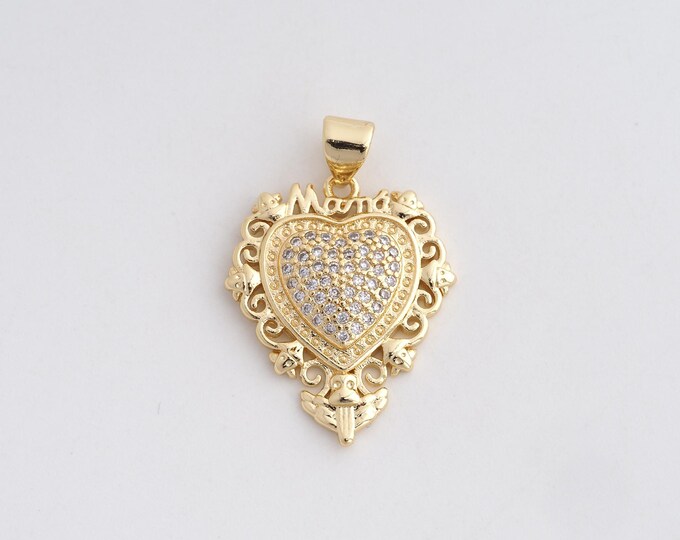 18K Gold Filled LOVE Pendant,Gold Heart Pendant,Heart Charm Bracelet Necklace for DIY Jewelry Making Supply,27.2x18.6x3mm