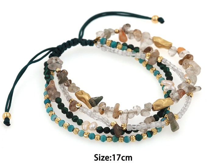 Multi Layered Bracelet,Gemstone Bracelet,Beaded Bracelet,Simple Bracelet,Adjustable Bracelet,Gift for Her
