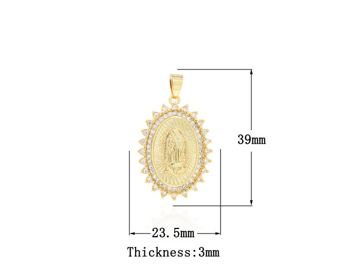 18K Gold Filled CZ Virgin Mary Pendant,Gold Dainty Religion Charms,Catholic Charm Bracelet Necklace for DIY Jewelry Making Supply